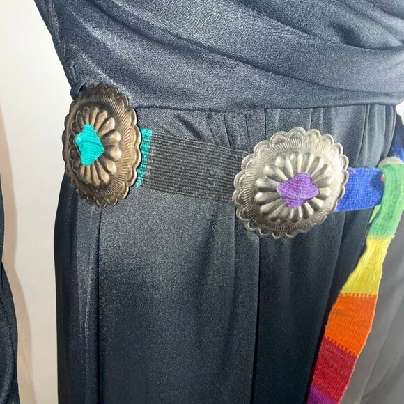 Vintage Handwoven Rainbow Belt with Silver Conchos | Southwestern Artisan Boho C - Picture 7 of 16
